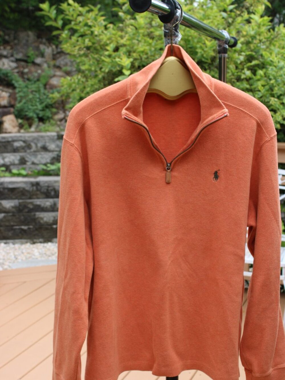 Polo Ralph Lauren Men Pullover Sweater 1/4 Zip Cotton Casual L Orange